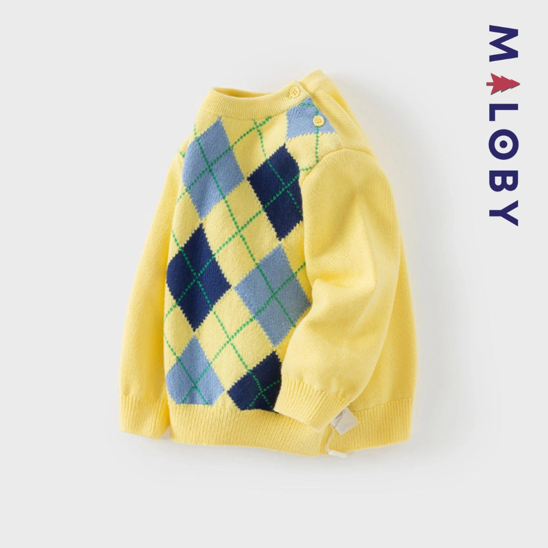 Pull Jacquard col rond enfant Garçon - jaune -robes et ensembles pour filles, bébés et garcons - MALOBY