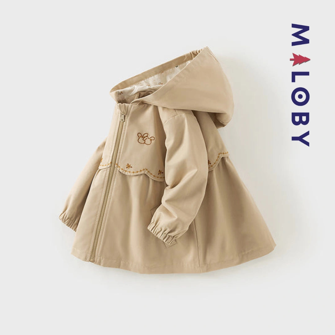 Trench à capuche doublure imprimé -couleur beige -robes et ensembles pour filles, bébés et garcons - MALOBY