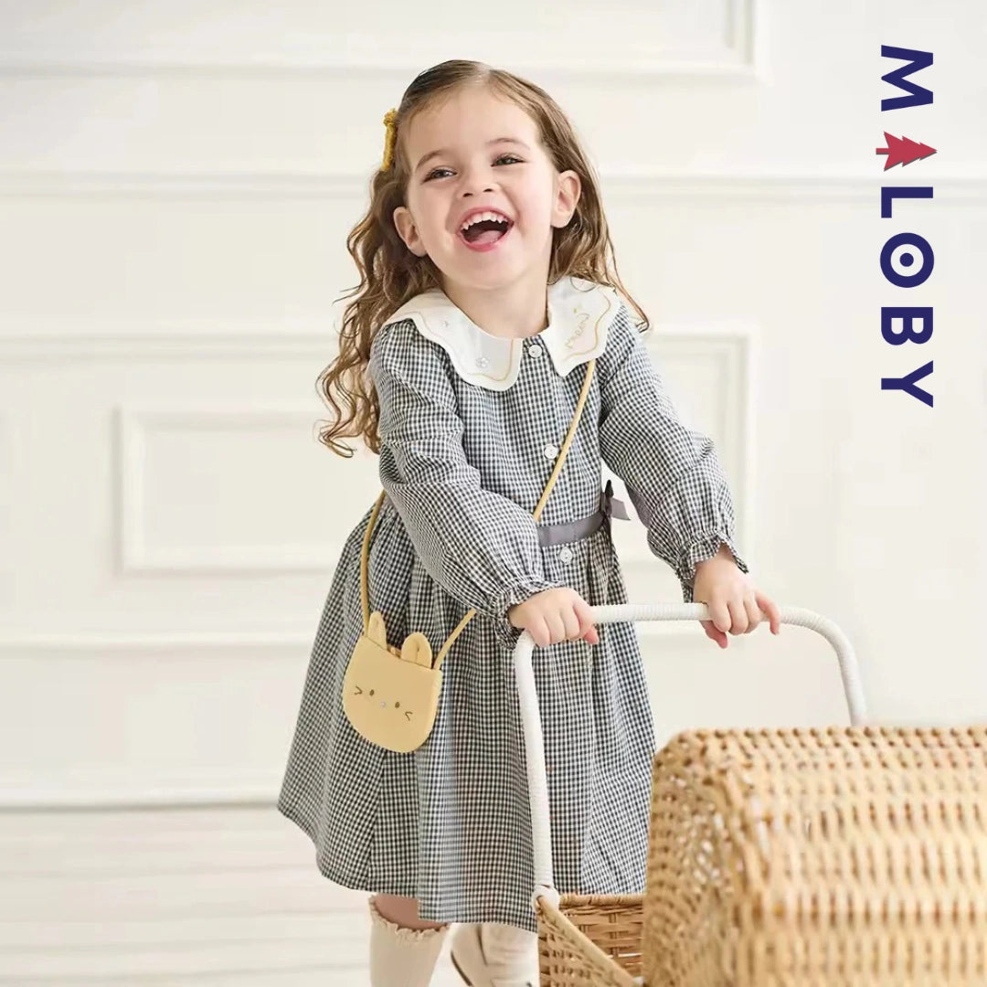 Ensemble robe vichy manches longues + sac fantaisie enfant fille- Carreaux
