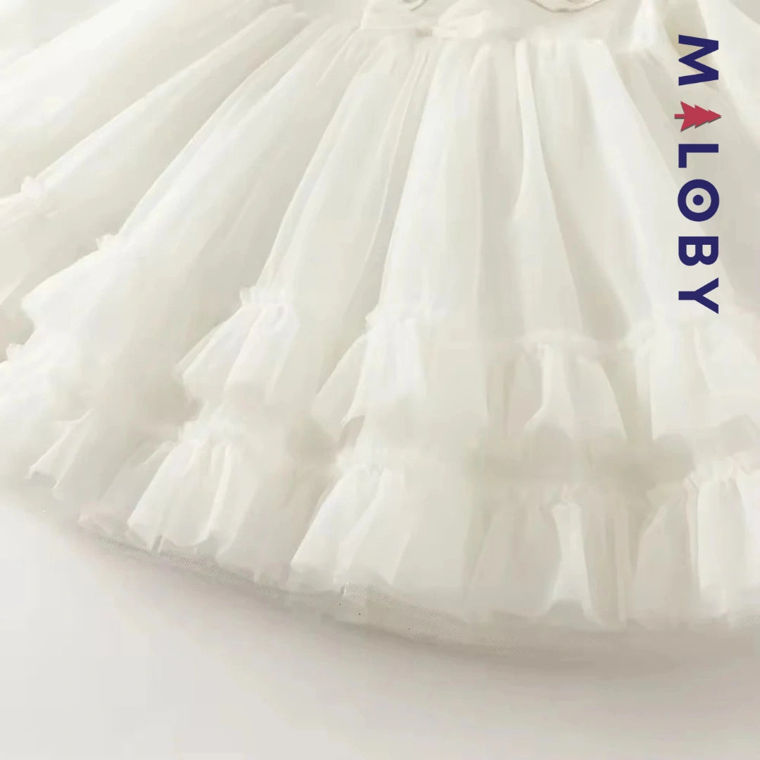Robe de fête à col plastron enfant fille -Beige