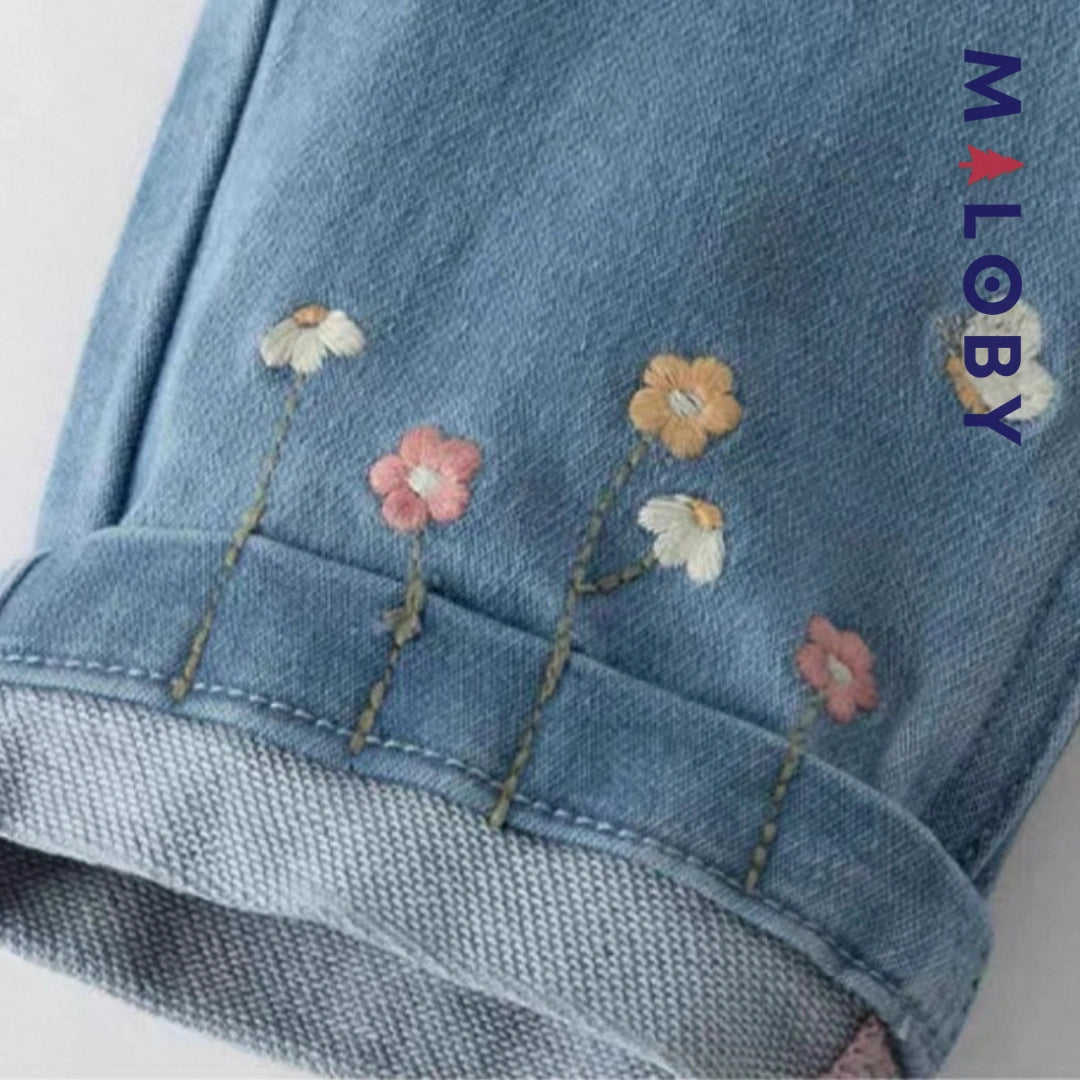 Jean à base brodée enfant fille-Bleu -robes et ensembles pour filles, bébés et garcons - MALOBY