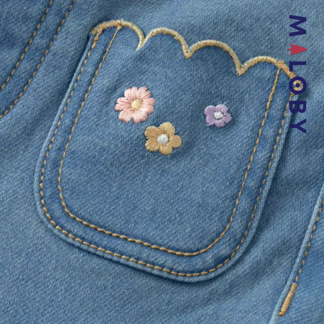 Jean large brode enfant fille- bleu -robes et ensembles pour filles, bébés et garcons - MALOBY