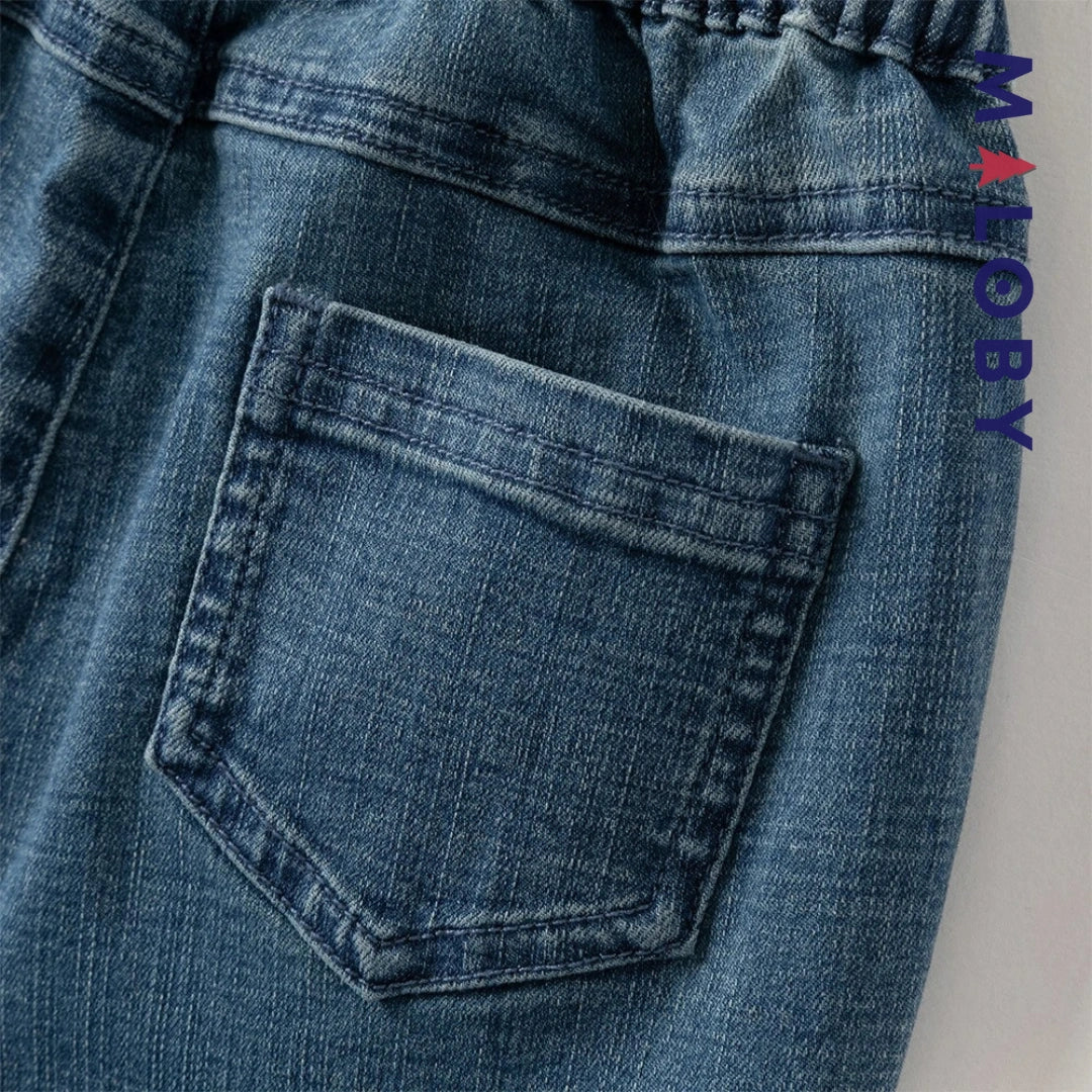 Pantalon denim large base en perles enfant fille- bleu