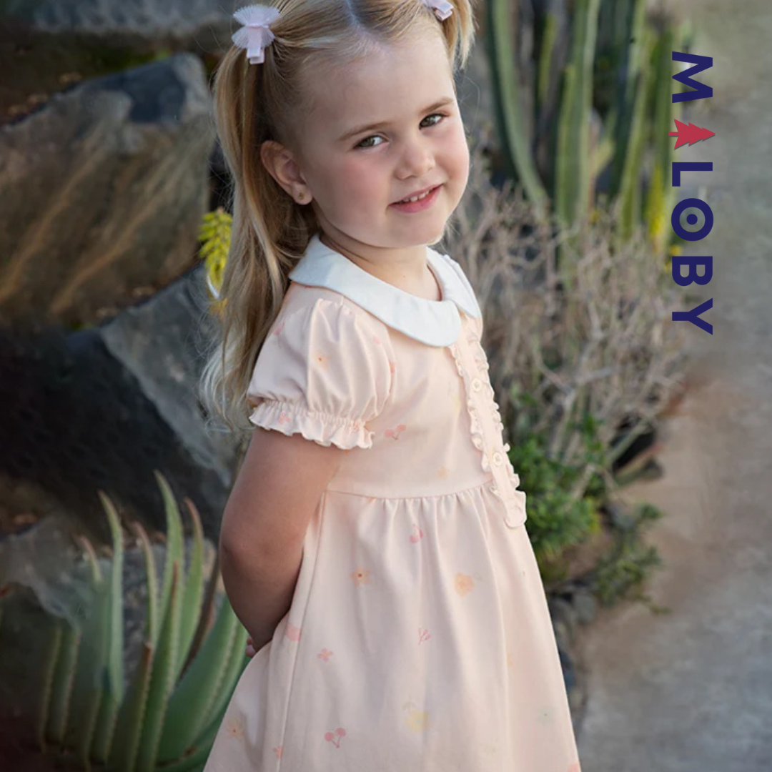 Robe d'été encolure volontée enfant fille- rose imprimé