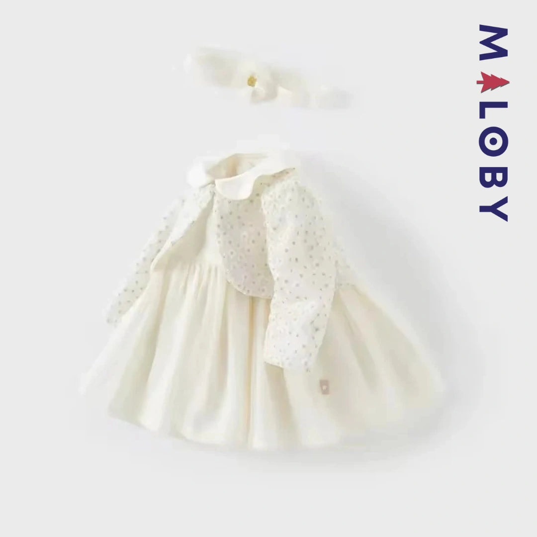 Ensemble 3 pièces Robe+boléro+bandeau -beige -robes et ensembles pour filles, bébés et garcons - MALOBY