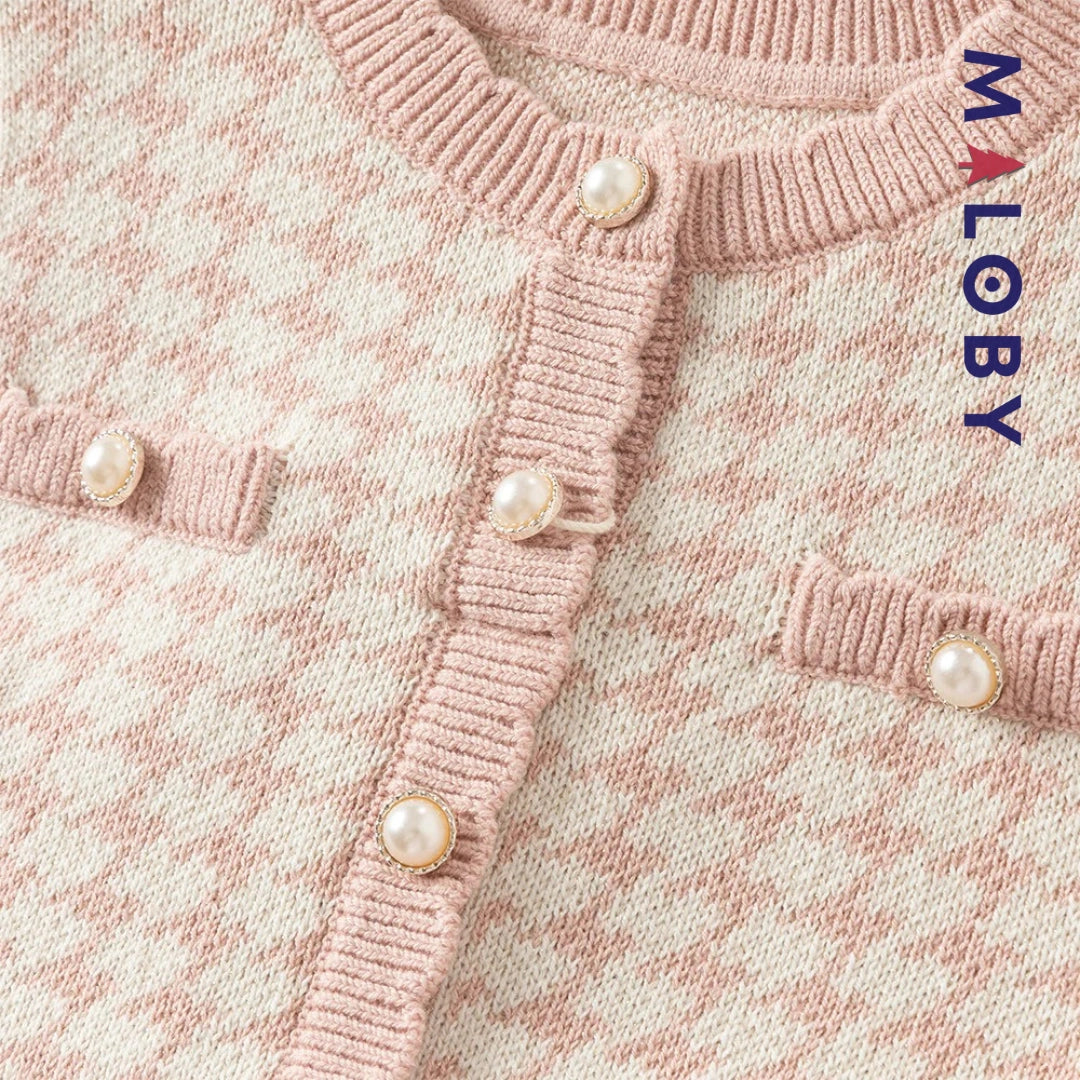 Robe à carreaux manches longues enfant fille - Rose