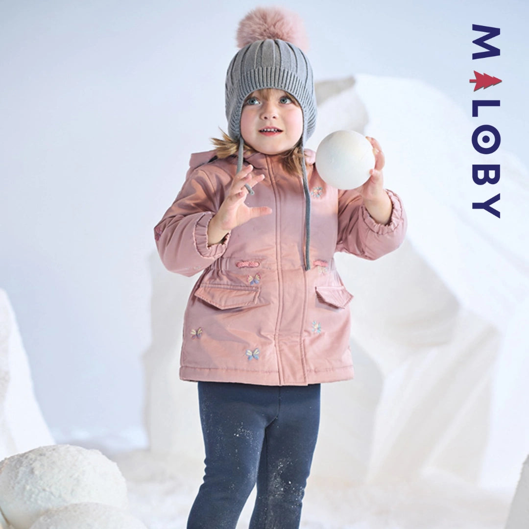 Parka à capuche brodée enfant fille- Rose