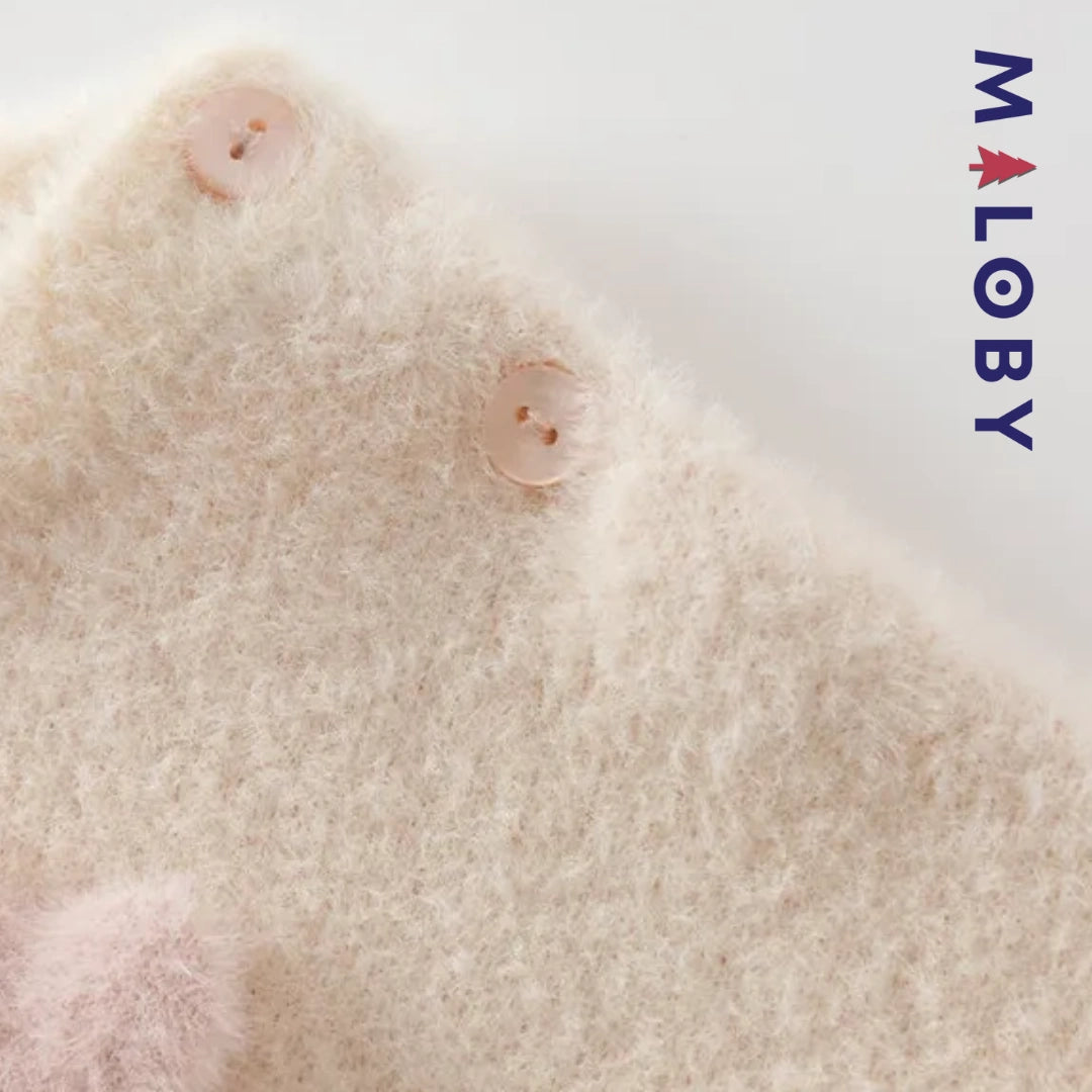 Pull en maille avec cœur en relief enfant fille- Rose