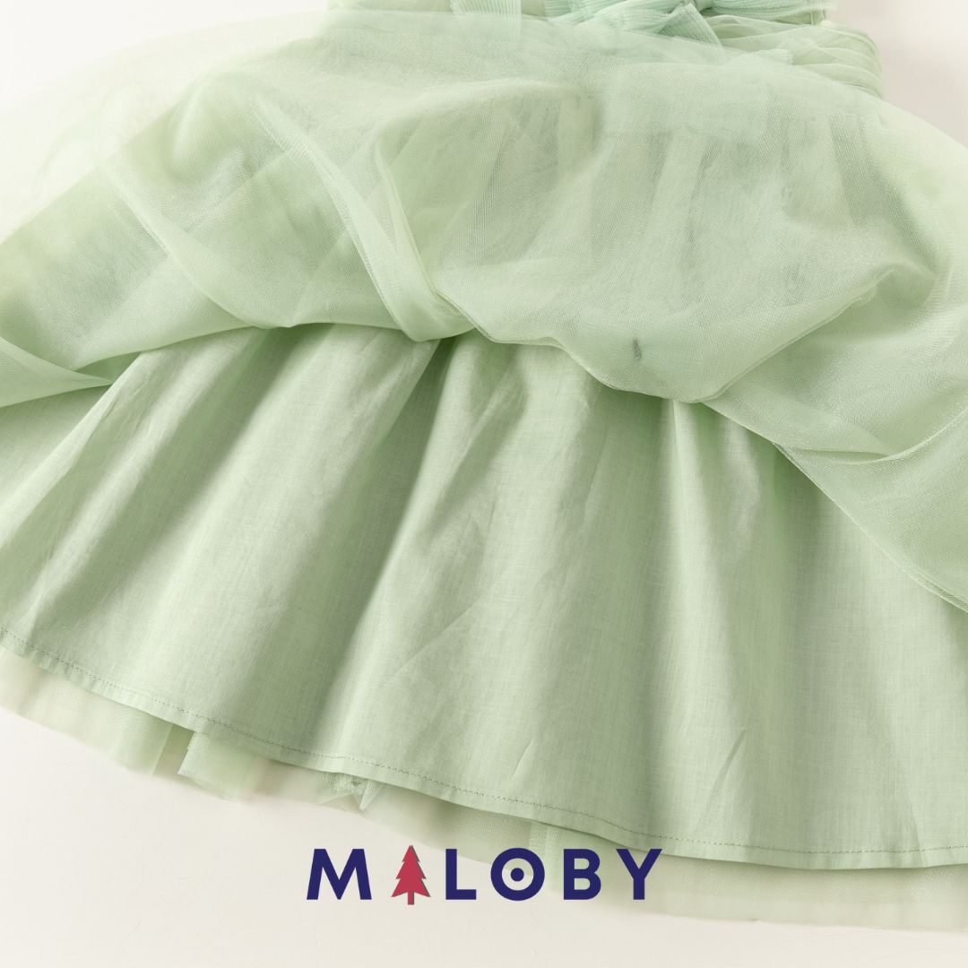 Robe cérémonie à nœuds enfant fille- Vert -robes et ensembles pour filles, bébés et garcons - MALOBY