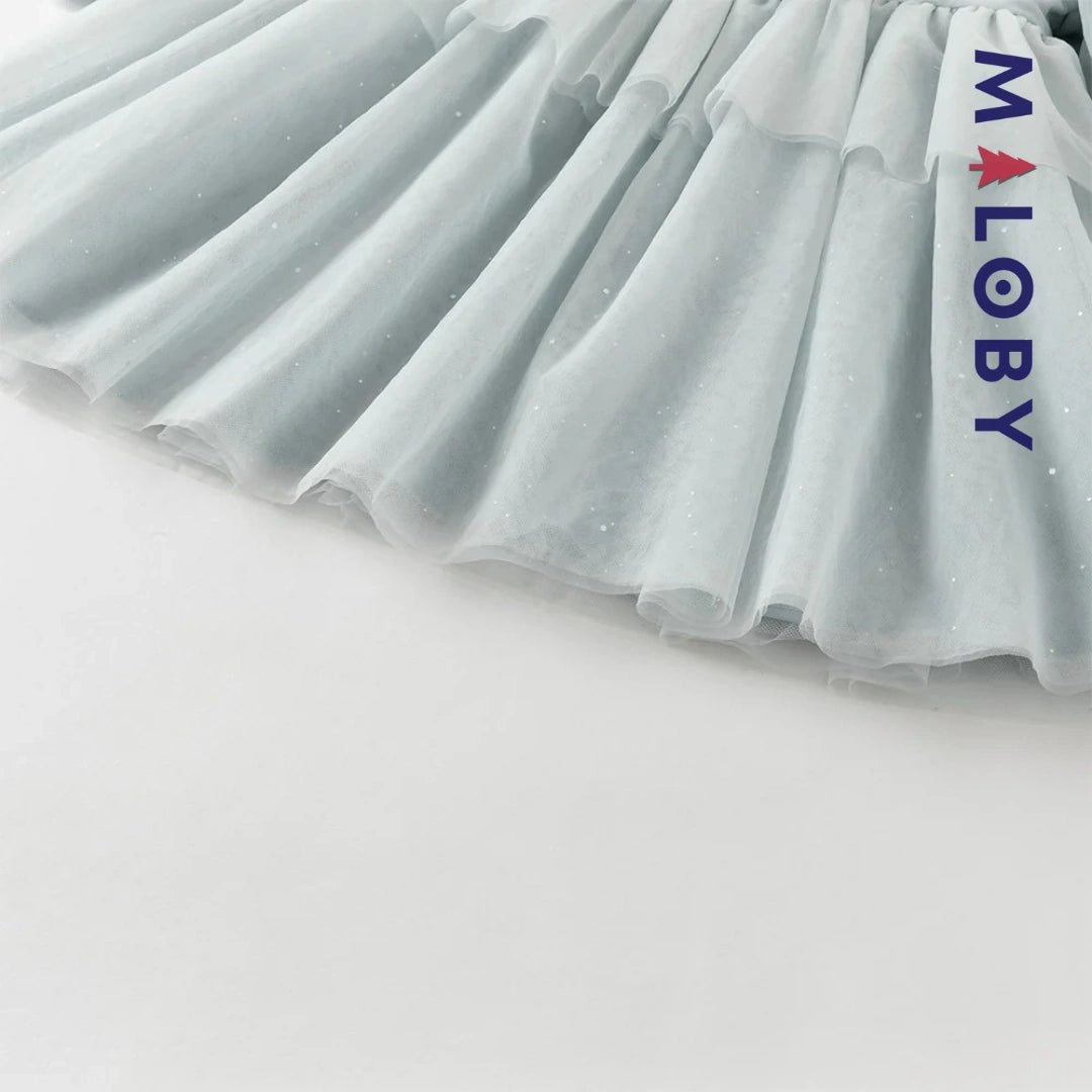 Robe de cérémonie à volants enfant fille -Bleu ciel
