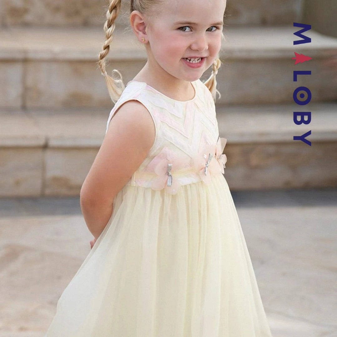 Robe de cérémonie florale enfant fille -Beige
