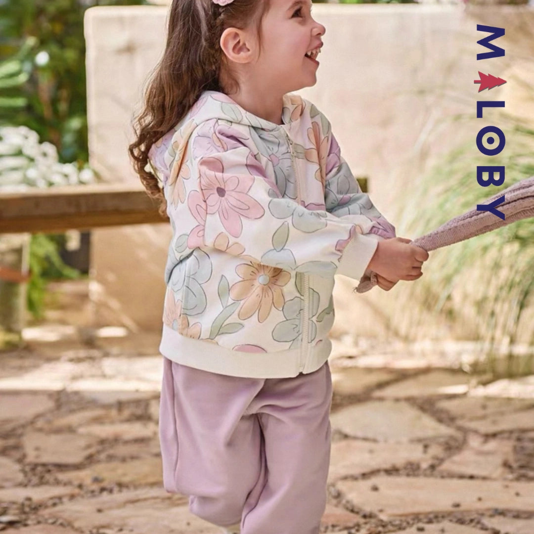 Ensemble jogging 2 pièces motifs fleuris enfant fille- Rose Bonbon -robes et ensembles pour filles, bébés et garcons - MALOBY