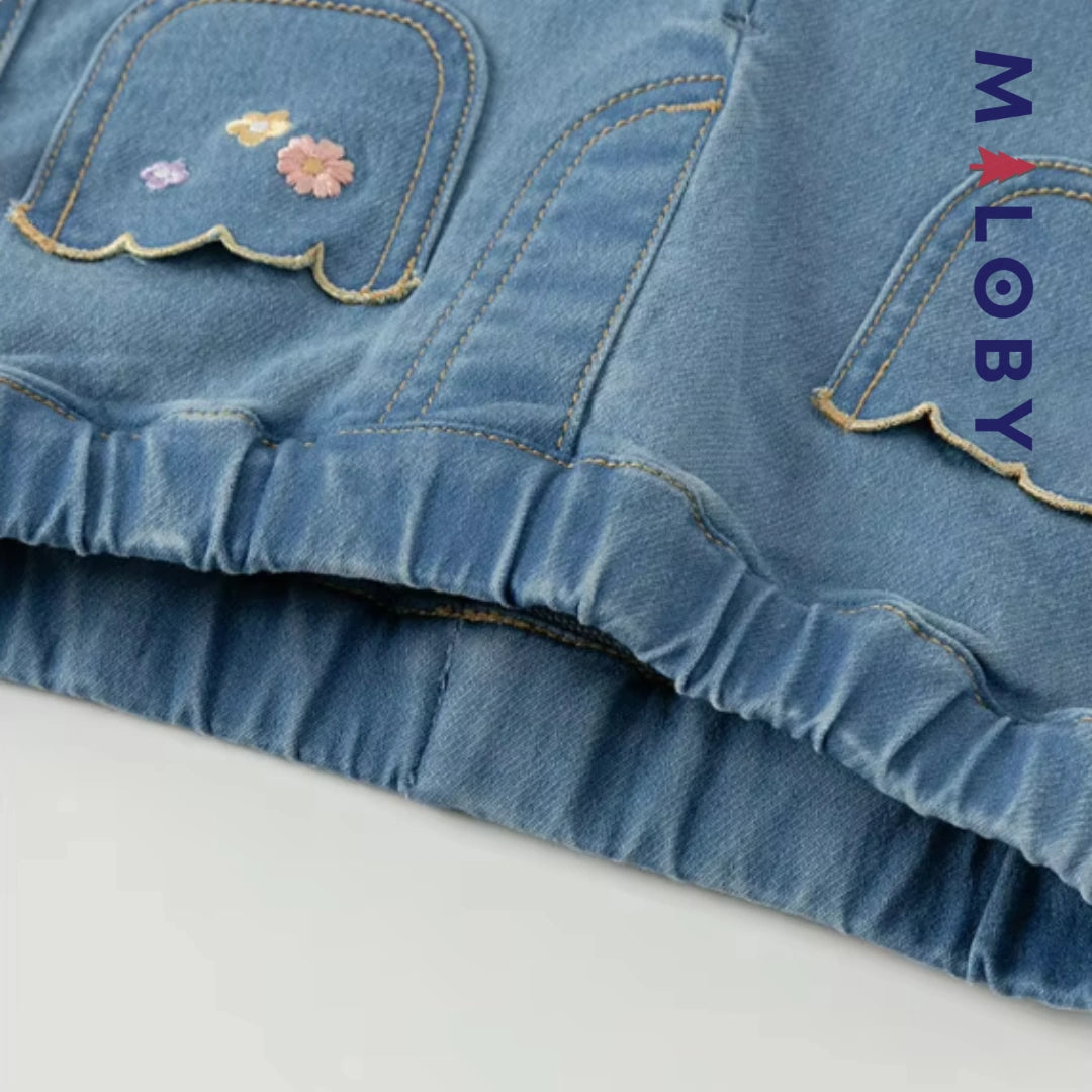 Jean large brode enfant fille- bleu -robes et ensembles pour filles, bébés et garcons - MALOBY