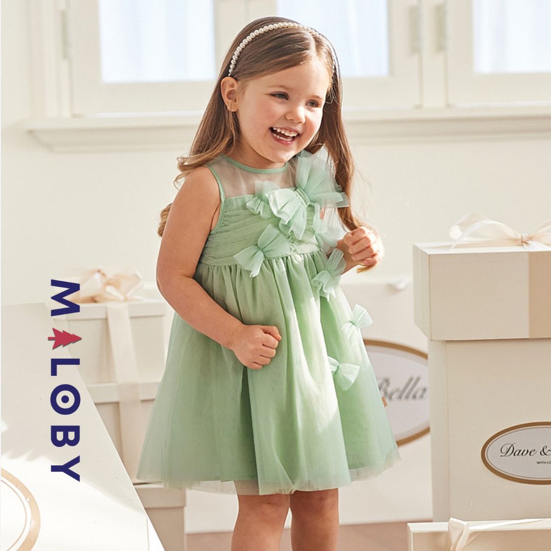 Robe cérémonie à nœuds enfant fille- Vert -robes et ensembles pour filles, bébés et garcons - MALOBY