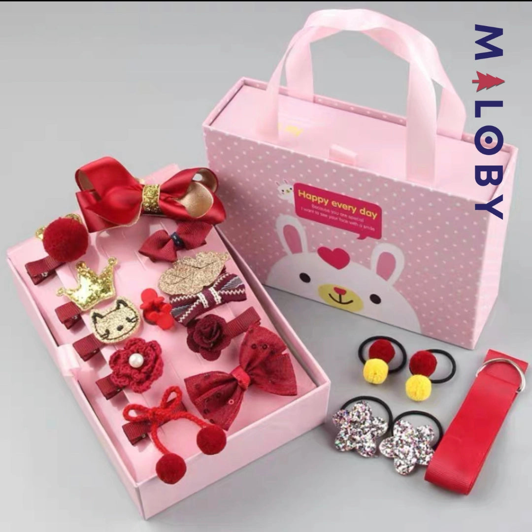 Ensemble accessoires cheveux enfant fille- rouge -robes et ensembles pour filles, bébés et garcons - MALOBY