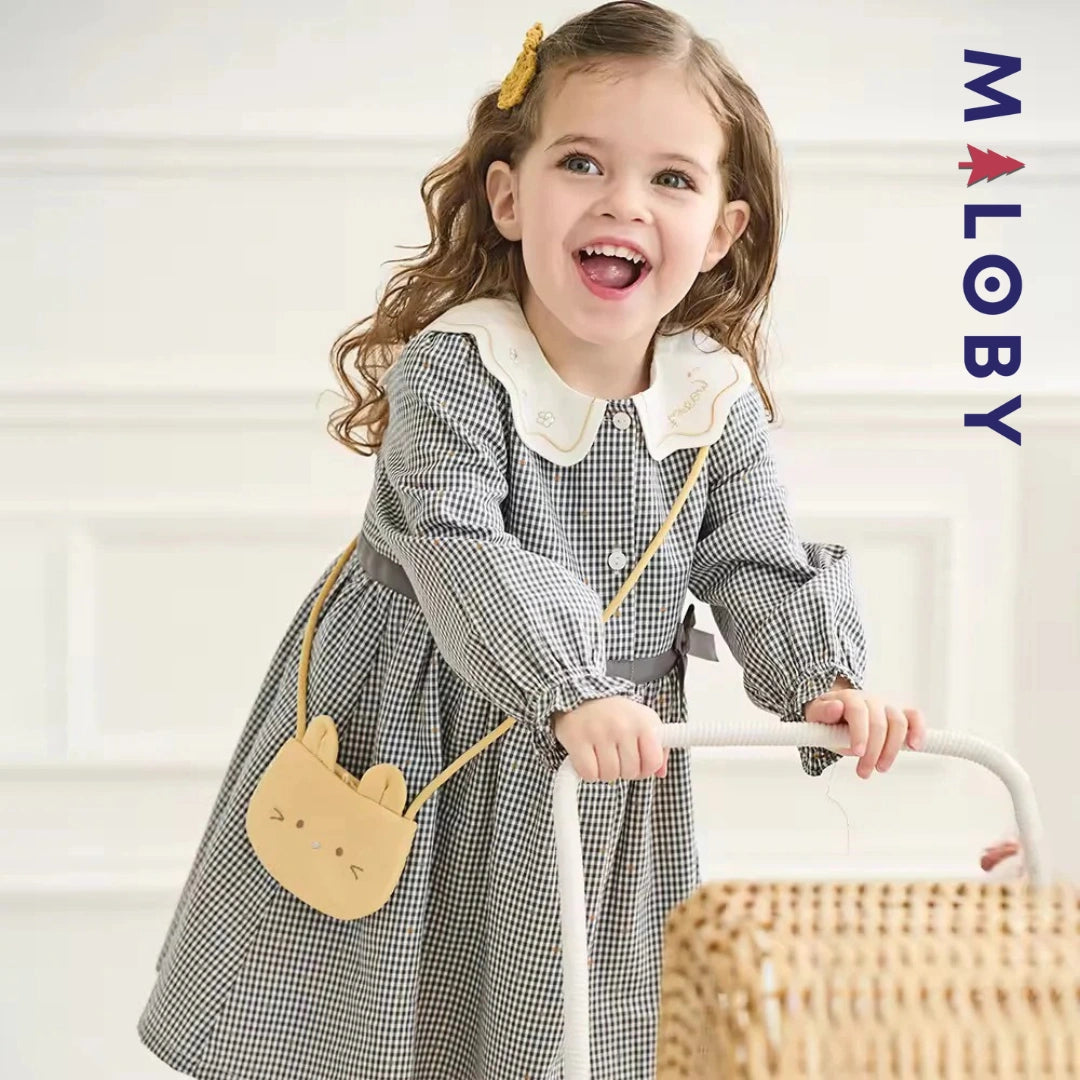 Ensemble robe vichy manches longues + sac fantaisie enfant fille- Carreaux