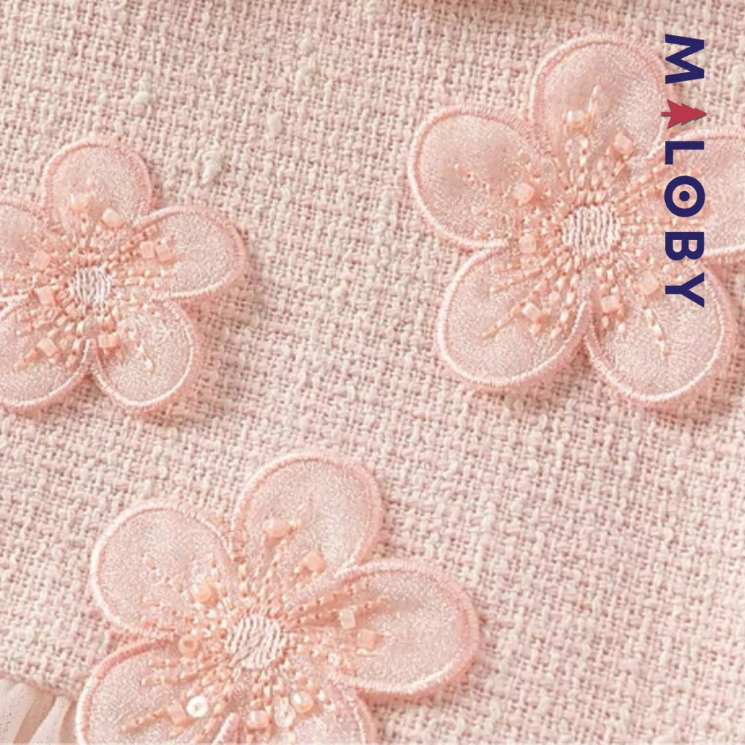 Robe à fleurs manches longues enfant fille - Rose