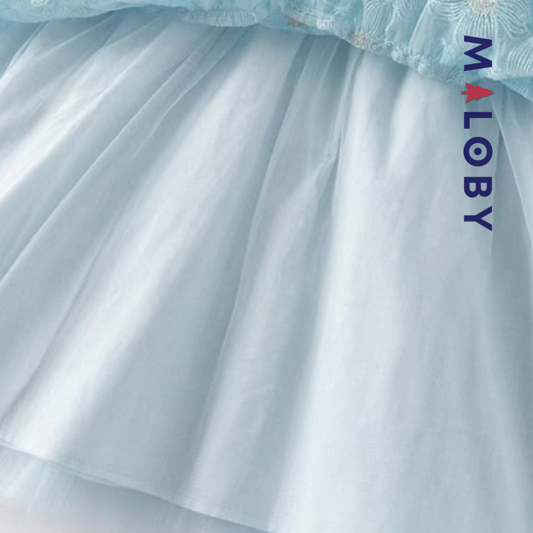 Ensemble robe de cérémonie + bandeau à volants enfant fille -Bleu ciel