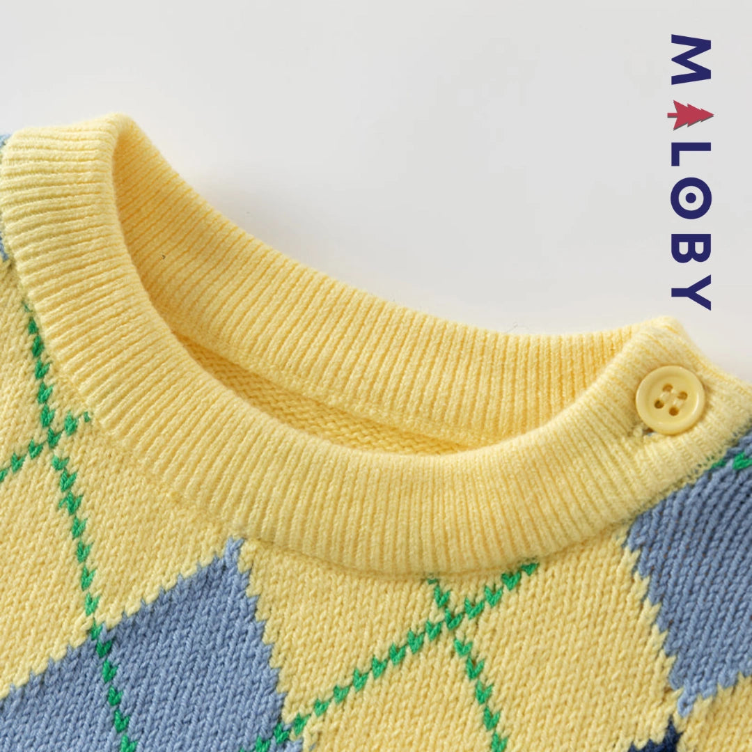 Pull Jacquard col rond enfant Garçon - jaune -robes et ensembles pour filles, bébés et garcons - MALOBY