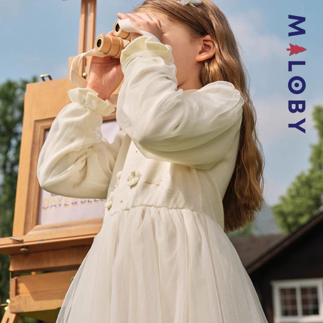 Robe en maille et en tulle effet 2 en 1 enfant fille - Beige -robes et ensembles pour filles, bébés et garcons - MALOBY