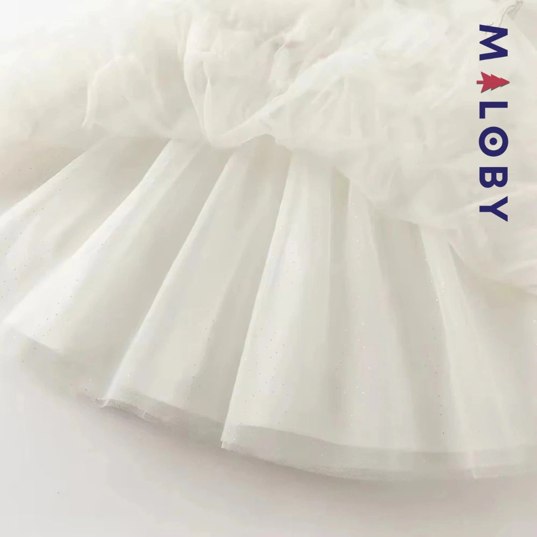 Robe de fête à col plastron enfant fille -Beige
