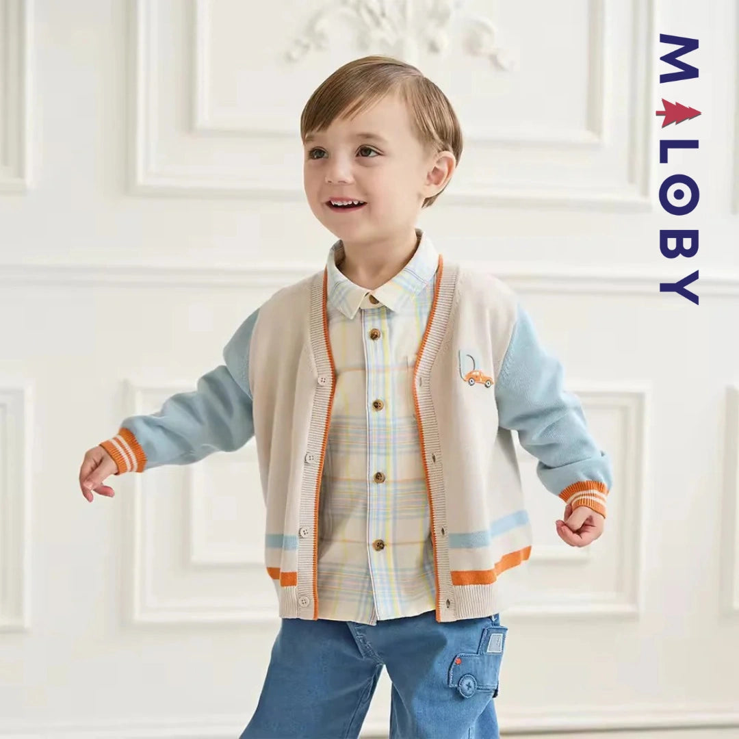 Cardigan colorblock en maille enfant garçon- Gris Clair
