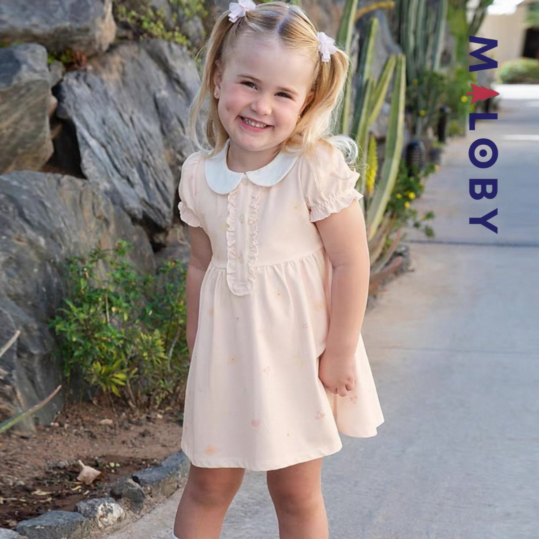 Robe d'été encolure volontée enfant fille- rose imprimé