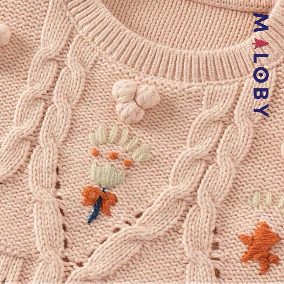 Pull en maille à torsades enfant fille- rose