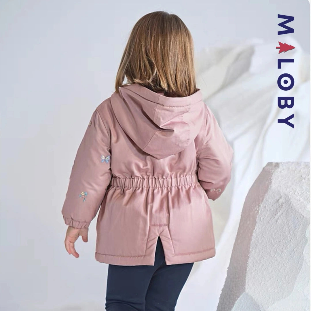 Parka à capuche brodée enfant fille- Rose