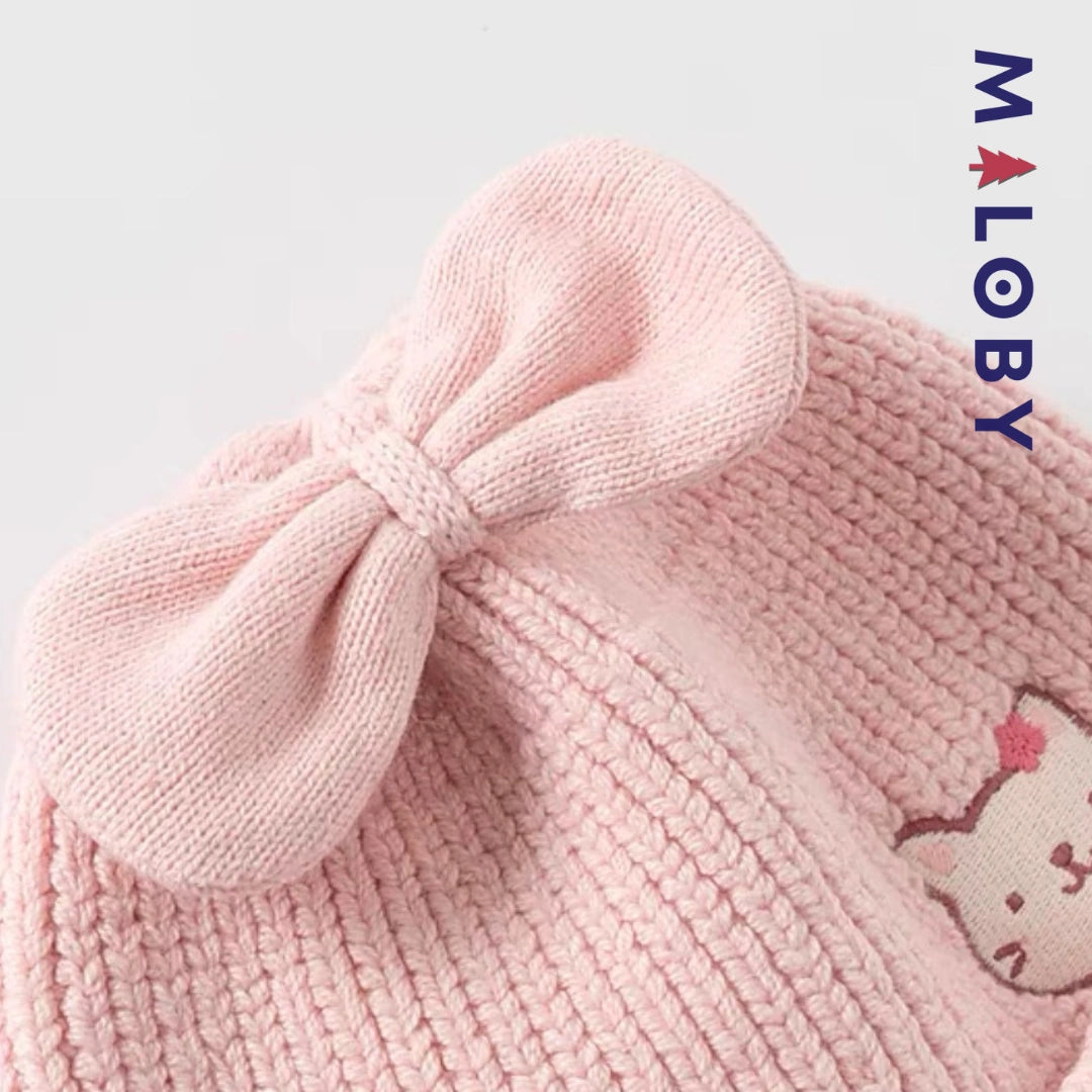 Bonnet en maille enfant fille- Rose