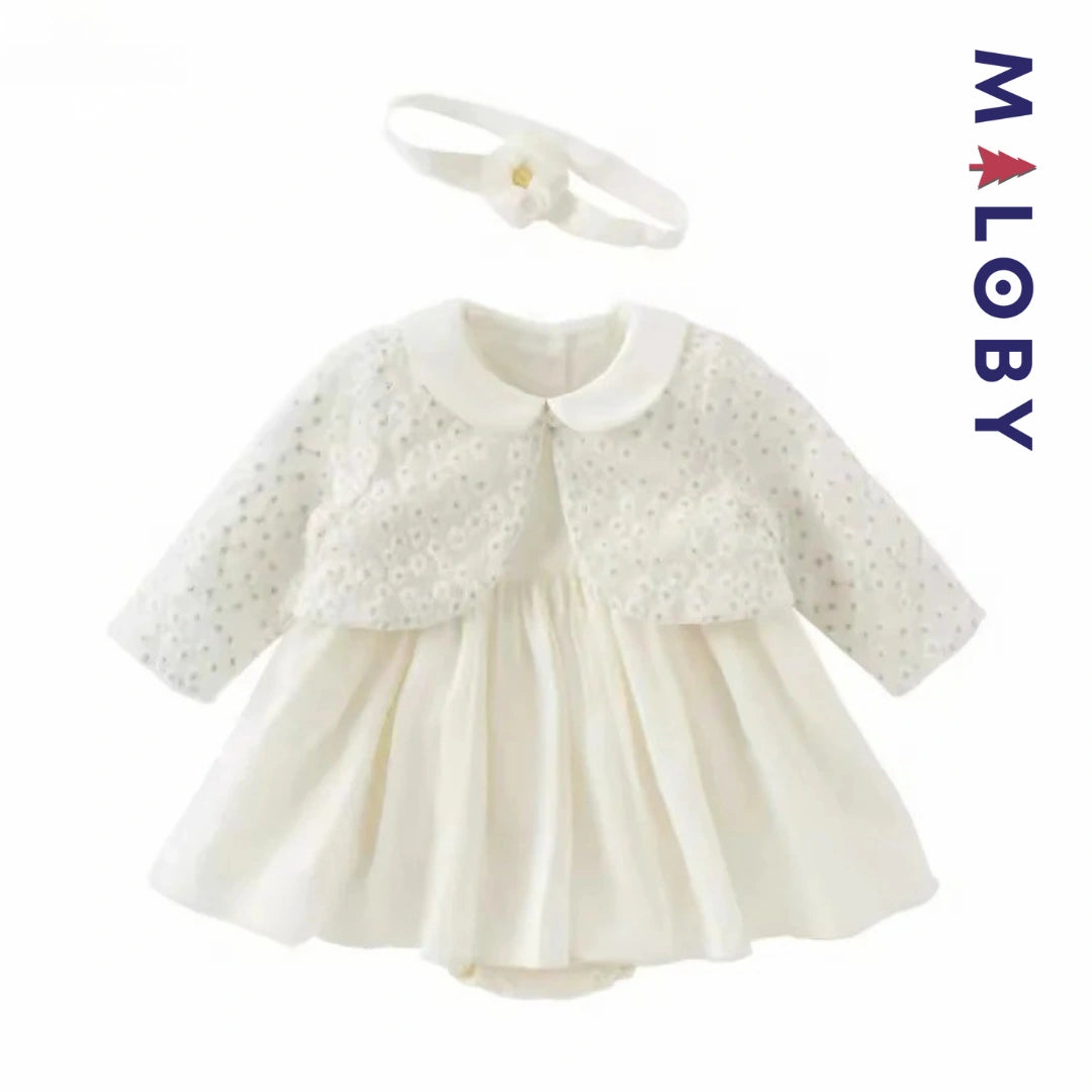 Ensemble 3 pièces Robe+boléro+bandeau -beige -robes et ensembles pour filles, bébés et garcons - MALOBY