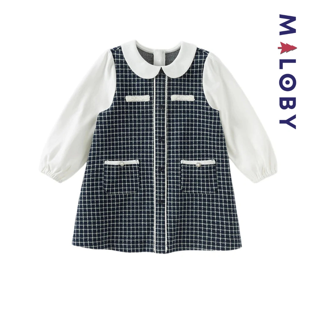 Robe à carreaux effet 2 en 1 enfant fille- marine