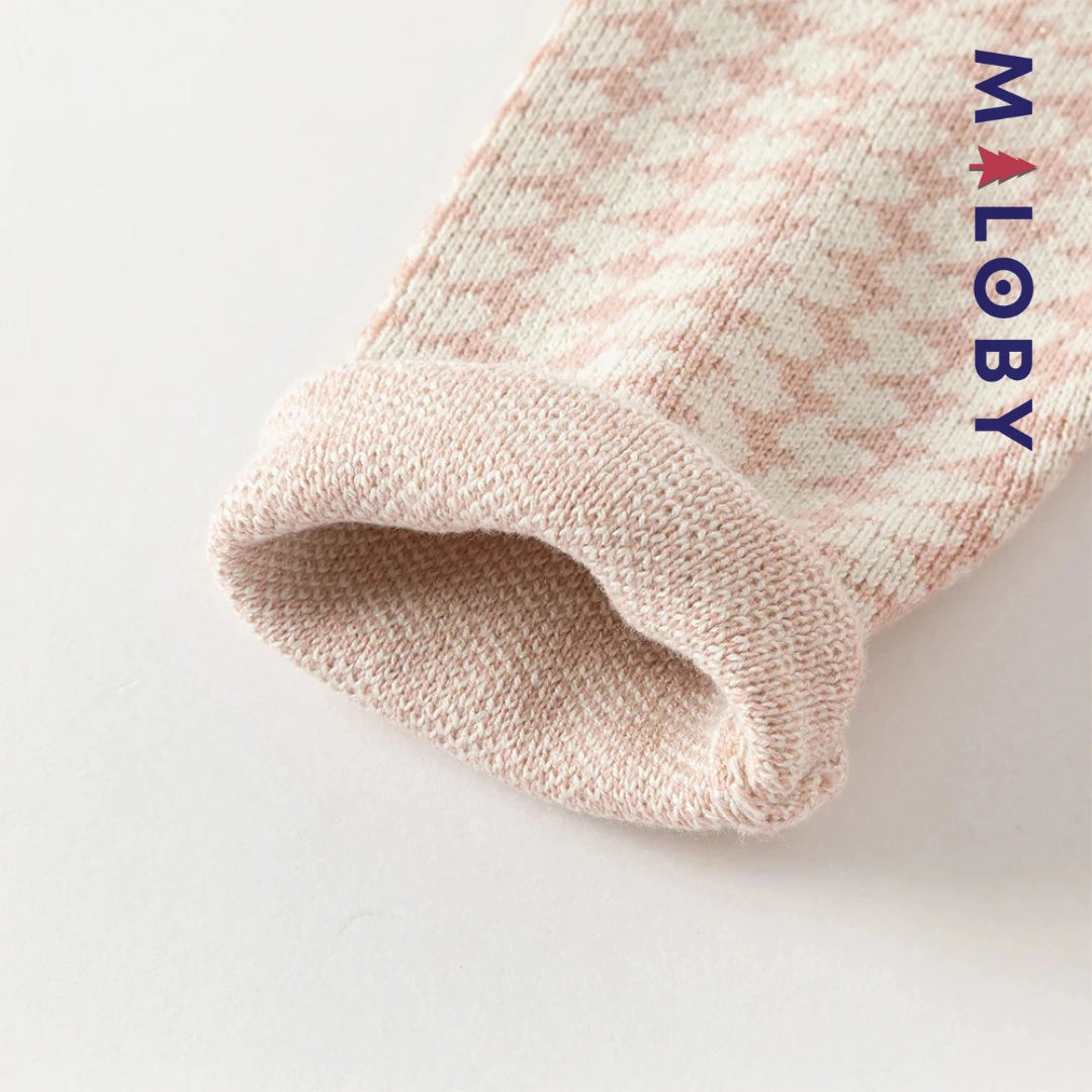 Robe à carreaux manches longues enfant fille - Rose