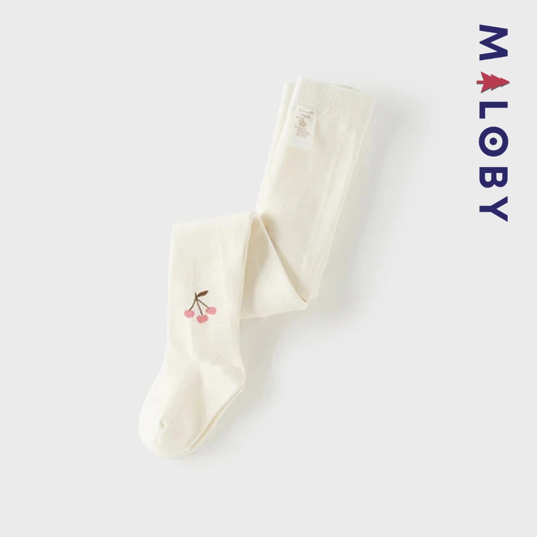 Collant Épais motif cerise enfant fille- blanc