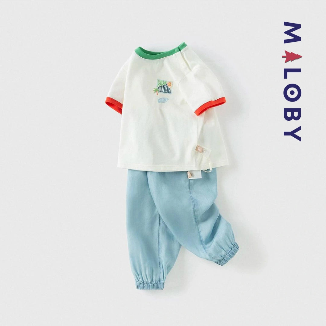 Ensemble d'été t-shirt + pantalon en denim enfant garçon- Bleu