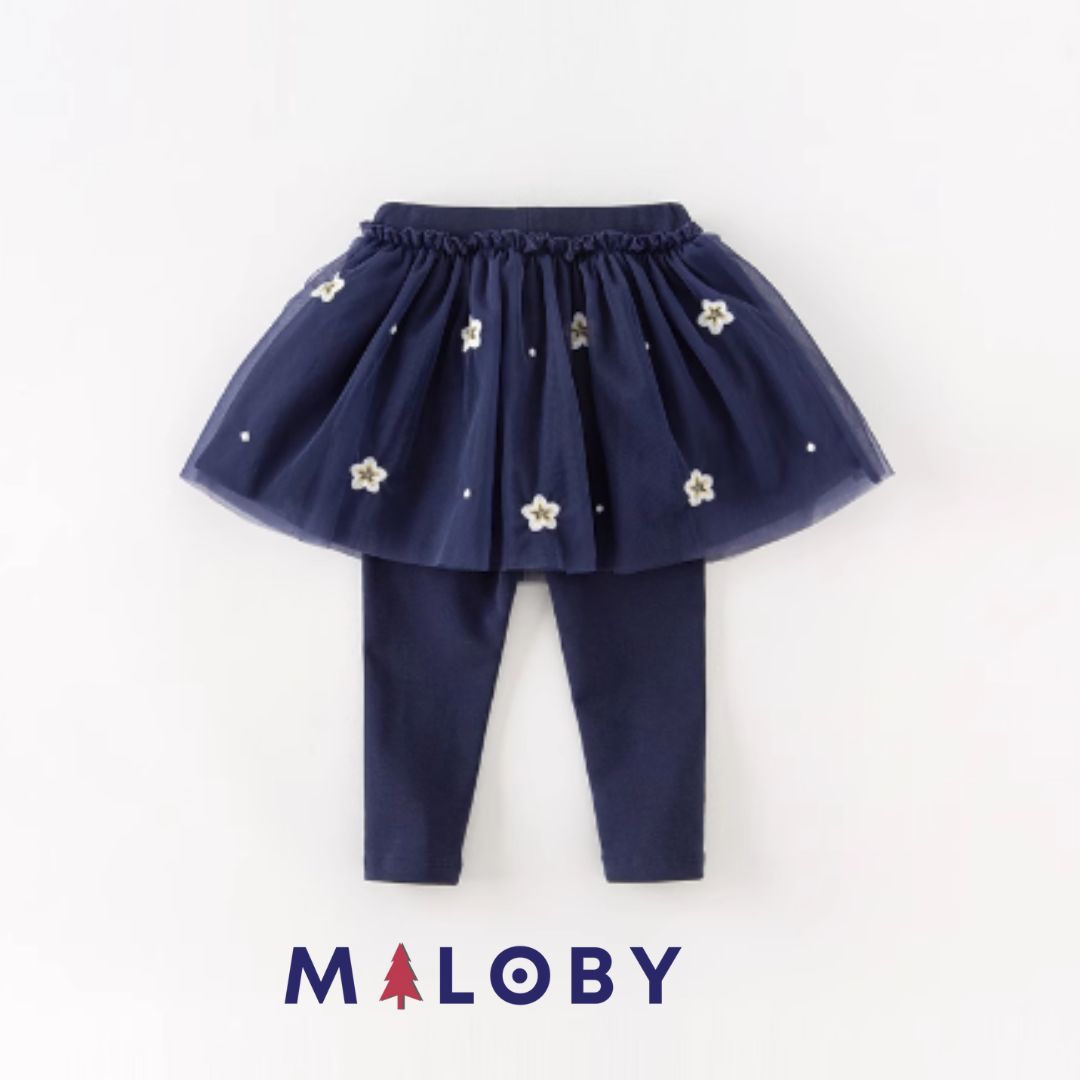 Jupon de fête en tulle brodé + legging intégré - Bleu -robes et ensembles pour filles, bébés et garcons - MALOBY