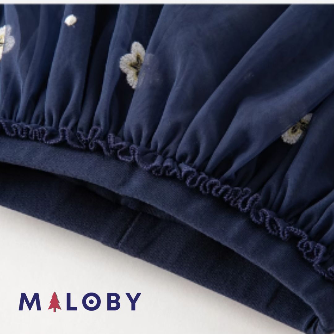 Jupon de fête en tulle brodé + legging intégré - Bleu -robes et ensembles pour filles, bébés et garcons - MALOBY
