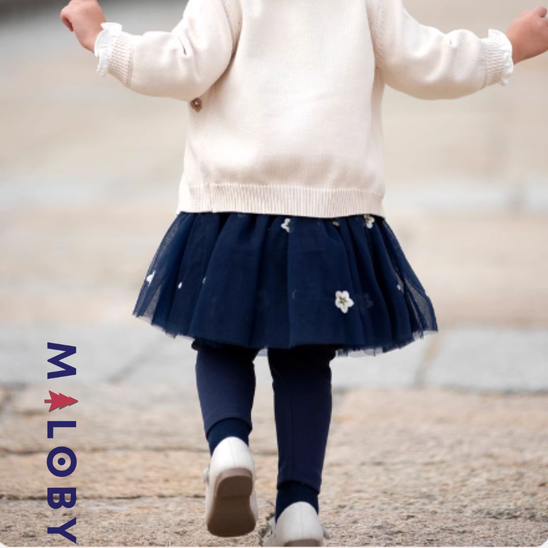 Jupon de fête en tulle brodé + legging intégré - Bleu -robes et ensembles pour filles, bébés et garcons - MALOBY