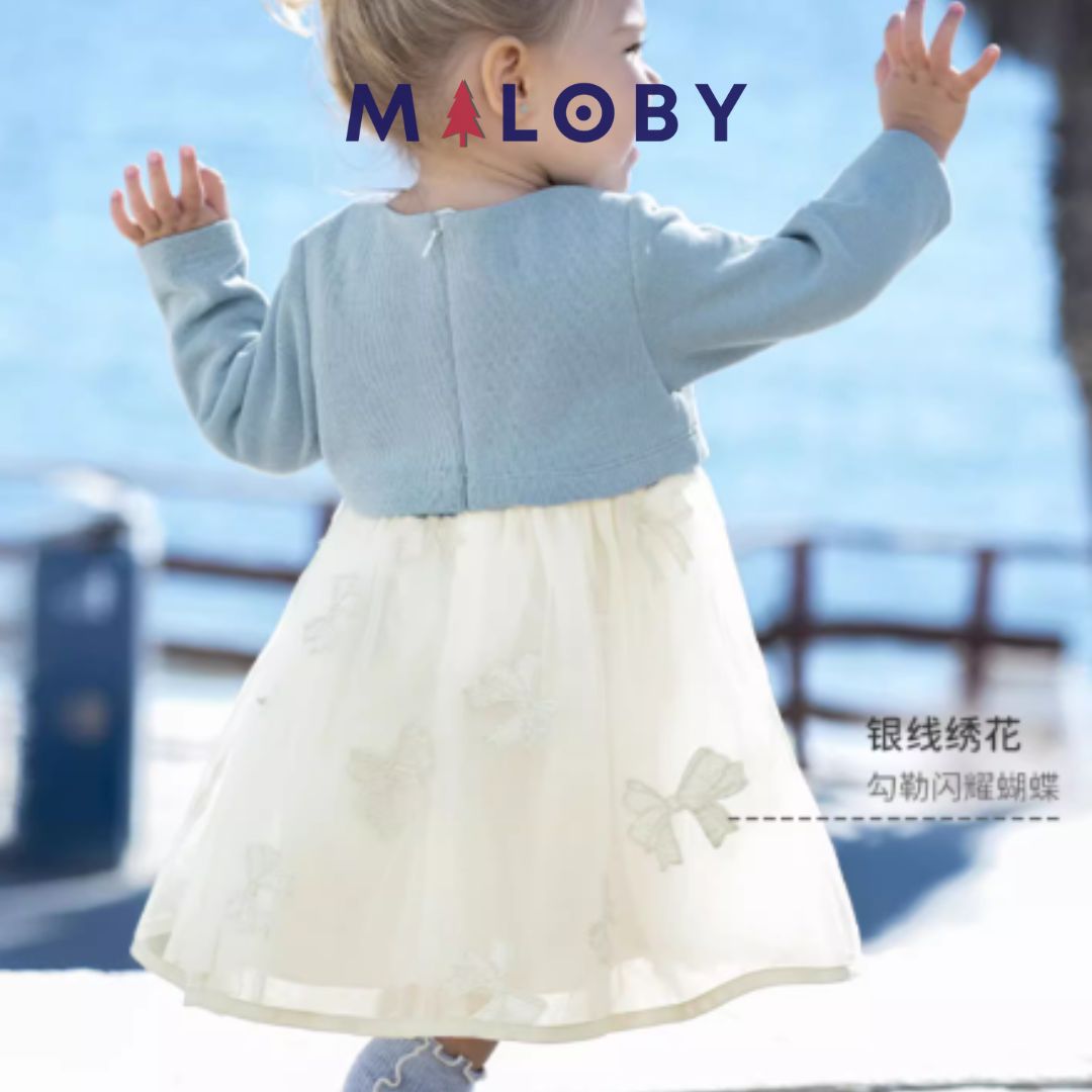 Robe cérémonie avec Boléro integré- Bleu ciel -robes et ensembles pour filles, bébés et garcons - MALOBY