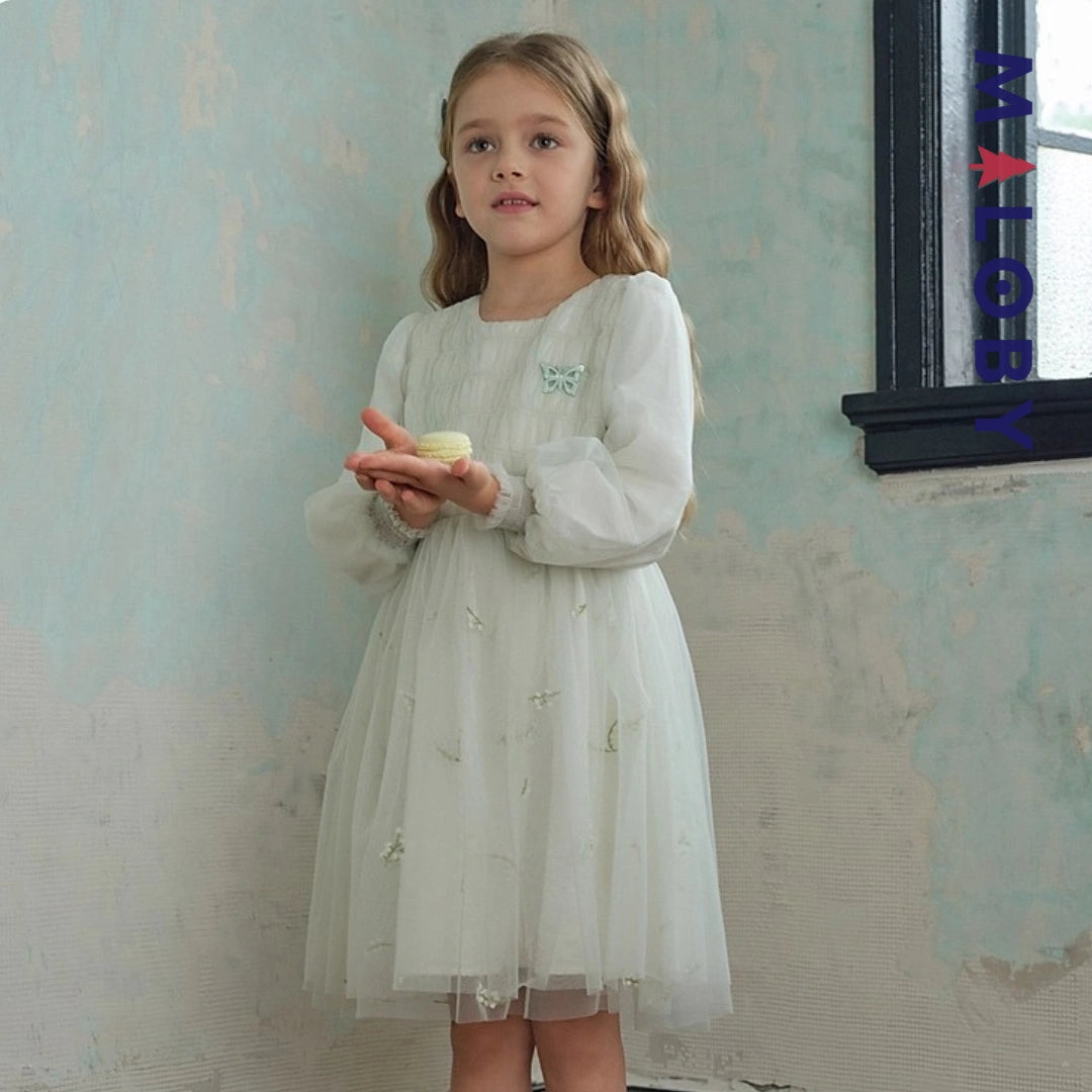 Robe de cérémonie à smocks enfant fille - vert