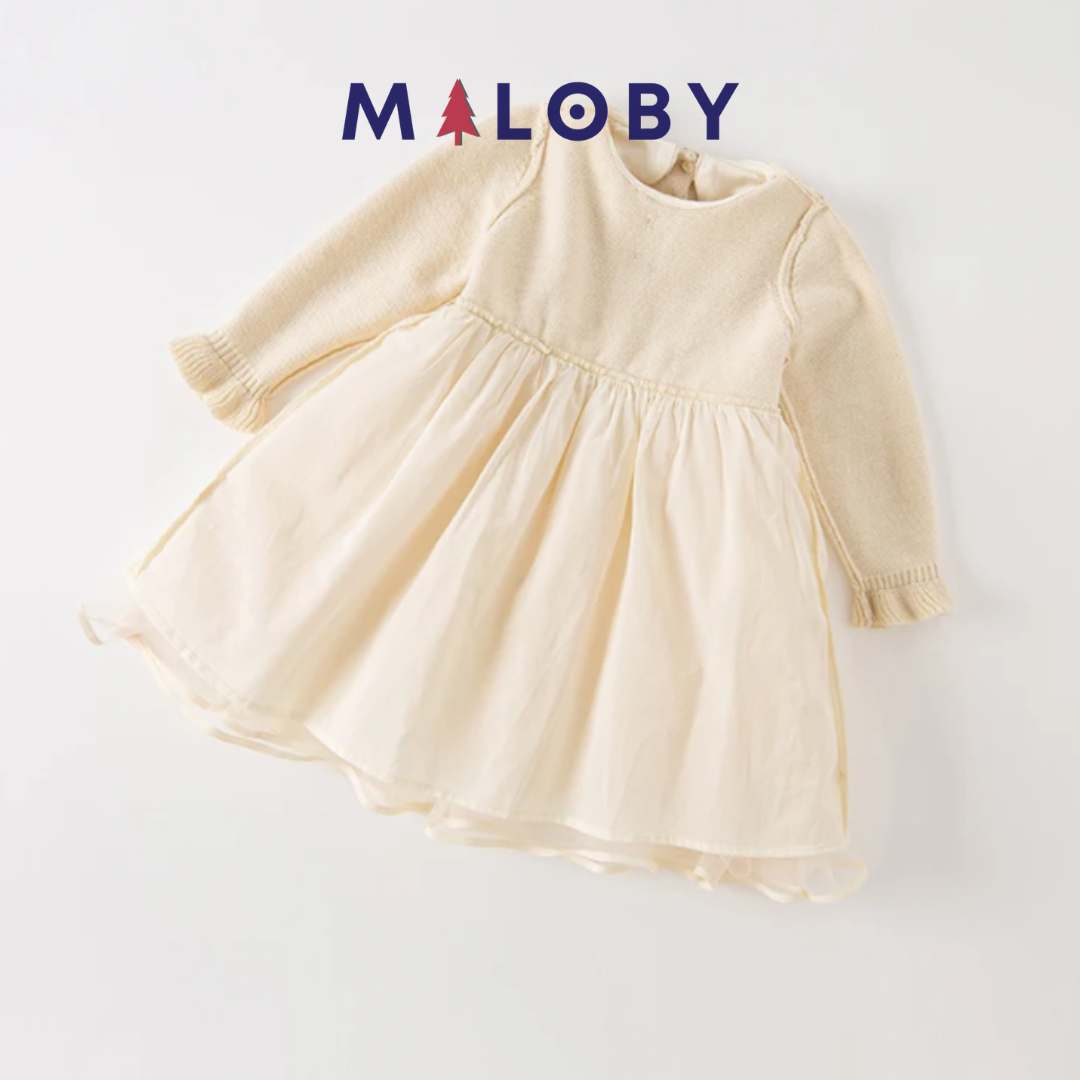 Robe en maille et en tulle effet 2 en 1- Beige -robes et ensembles pour filles, bébés et garcons - MALOBY
