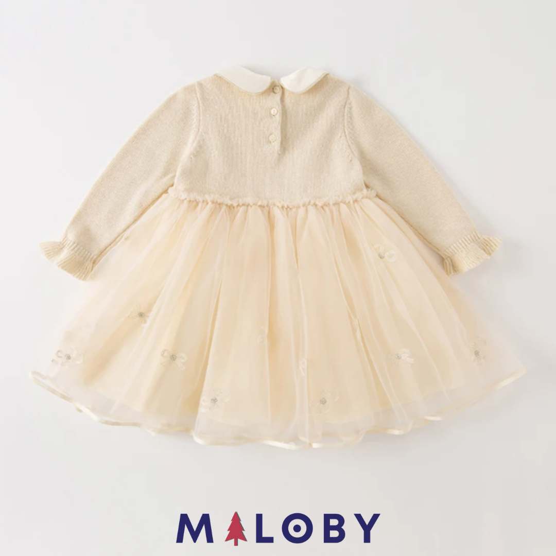 Robe en maille et en tulle effet 2 en 1- Beige -robes et ensembles pour filles, bébés et garcons - MALOBY