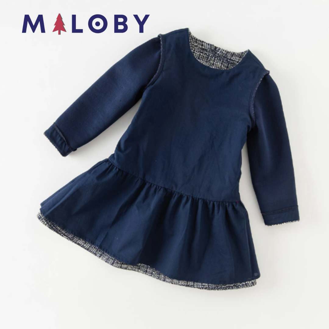 Robe manches longues fille - Marine/blanc -robes et ensembles pour filles, bébés et garcons - MALOBY
