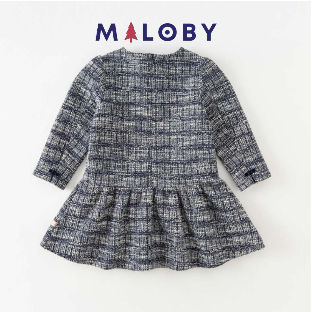 Robe manches longues fille - Marine/blanc -robes et ensembles pour filles, bébés et garcons - MALOBY