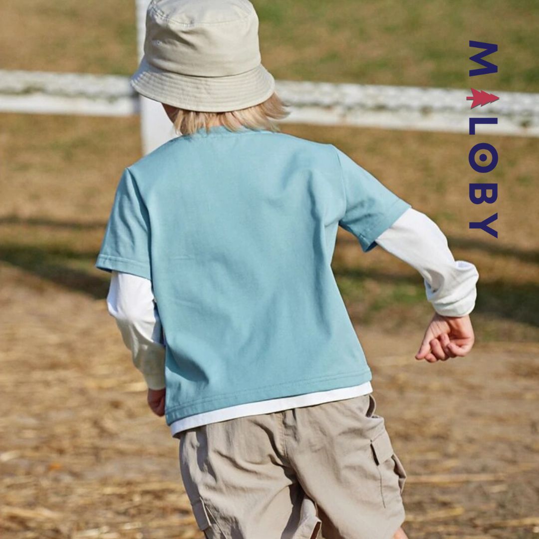T-shirt doubles manches garçon - bleu -robes et ensembles pour filles, bébés et garcons - MALOBY