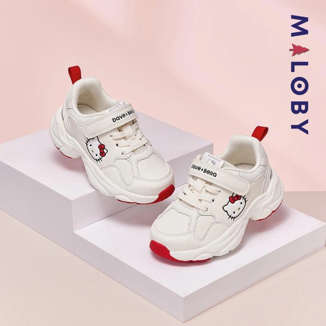 Baskets beige pour fille avec motif Hello Kitty, parfaites pour enfants et anniversaires.