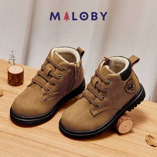 Boots lacées et zippées camel pour garçons - mode enfants tendance