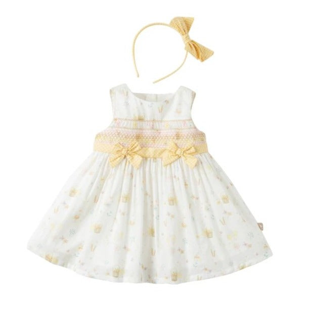 Ensemble Robe D'Eté à smocks+bandeau- Jaune -robes et ensembles pour filles, bébés et garcons - MALOBY