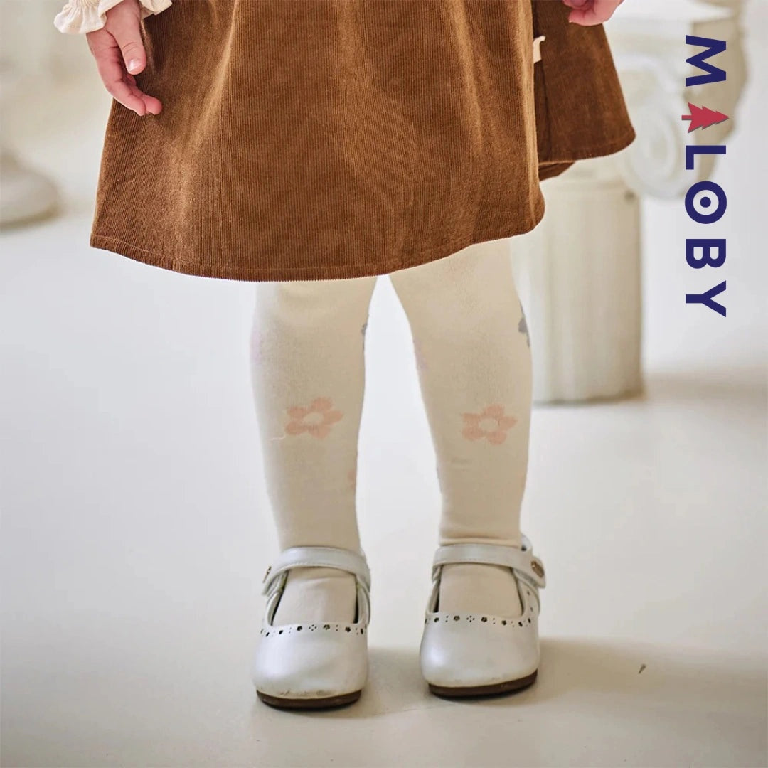 Collant épais beige fleurette pour filles, parfait pour les vêtements d'enfants au Maroc.