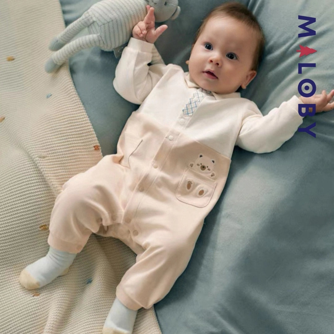 Combinaison longue fantaisie beige pour bébé garçon, élégante et confortable.